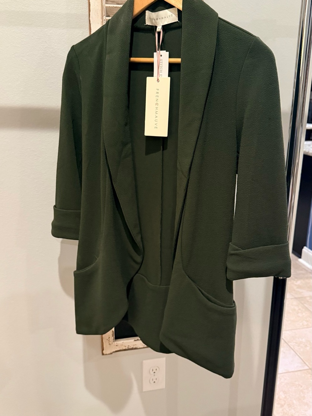 Olive Shawl Collar Open Blazer